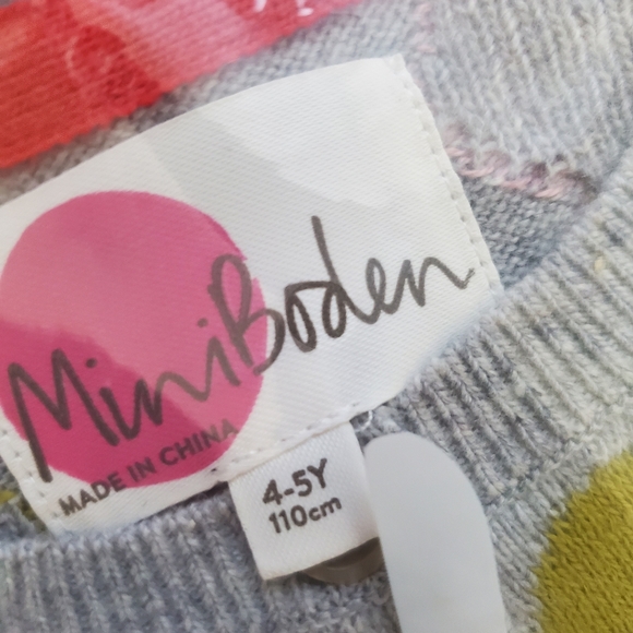 Mini Boden Gray Cardigan with Multicolor Hearts Kids 4-5 - Picture 3 of 5